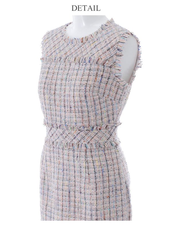 画像22: XS-Lサイズあり【ERUKEI エルケイ】ツイード/ ノースリーブ/ 膝丈/ミディアムタイト/ ワンピース/ ミニドレス/ キャバドレス[OF2] (22)