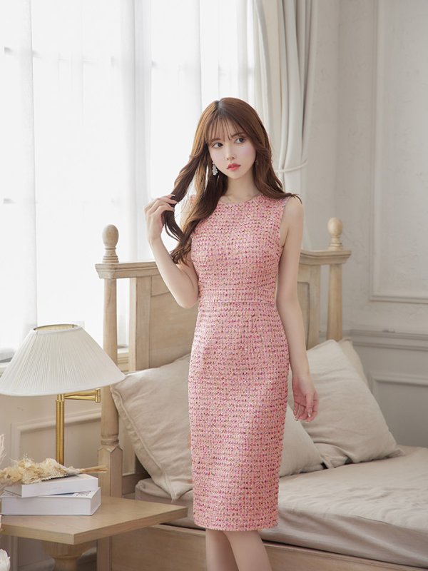 画像14: XS-Lサイズあり【ERUKEI エルケイ】ツイード/ ノースリーブ/ ミディアム丈/ タイト/ ミニドレス/ キャバドレス[OF2] (14)