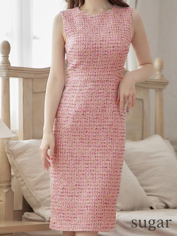 画像20: XS-Lサイズあり【ERUKEI エルケイ】ツイード/ ノースリーブ/ ミディアム丈/ タイト/ ミニドレス/ キャバドレス[OF2] (20)