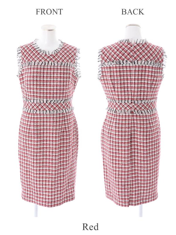 画像36: 【ERUKEI エルケイ】ツイード/ ノースリーブ/ タイト/ ワンピース/ ミニドレス/ キャバドレス[OF2] (36)