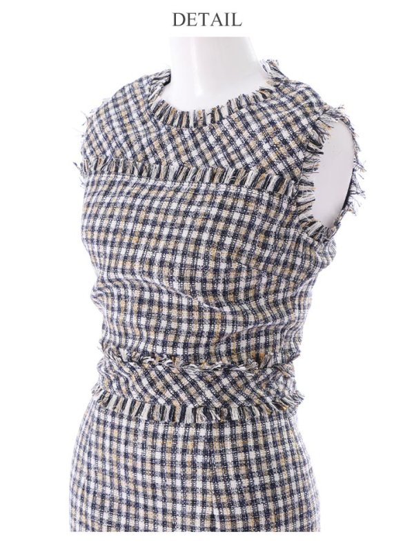 画像38: 門りょうちゃん着用【ERUKEI エルケイ】【XS-Lサイズあり】 ツイード/ ノースリーブ/ タイト/ ワンピース/ ミニドレス/ キャバドレス[OF2] (38)