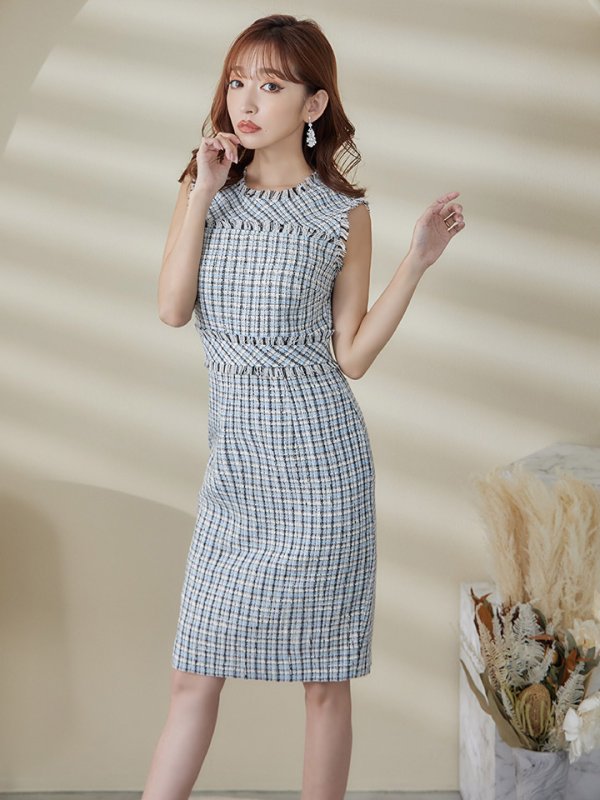 画像21: 【ERUKEI エルケイ】ツイード/ ノースリーブ/ タイト/ ワンピース/ ミニドレス/ キャバドレス[OF2] (21)