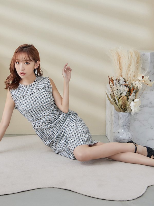 画像6: 【ERUKEI エルケイ】ツイード/ ノースリーブ/ タイト/ ワンピース/ ミニドレス/ キャバドレス[OF2] (6)