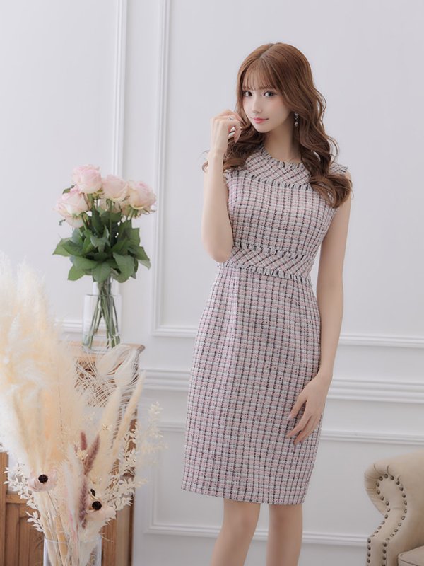 画像38: 【ERUKEI エルケイ】ツイード/ ノースリーブ/ タイト/ ワンピース/ ミニドレス/ キャバドレス[OF2] (38)