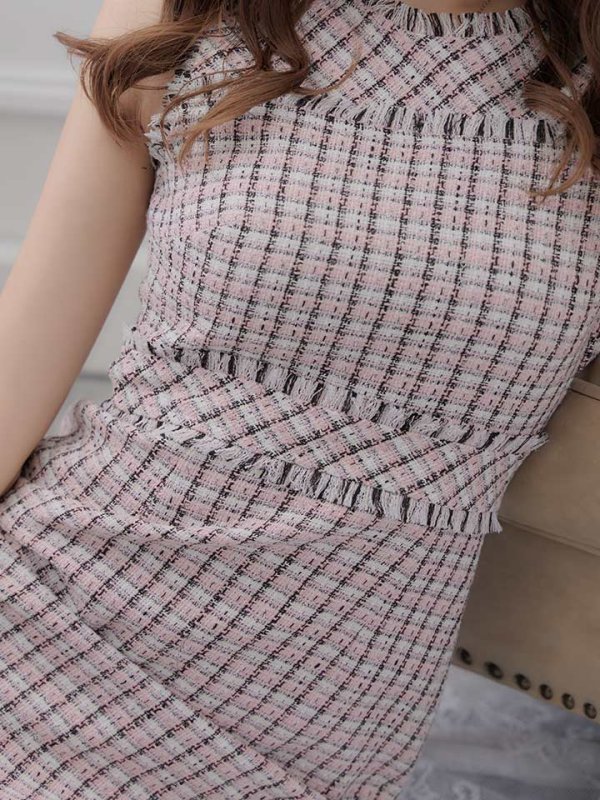 画像40: 【ERUKEI エルケイ】ツイード/ ノースリーブ/ タイト/ ワンピース/ ミニドレス/ キャバドレス[OF2] (40)