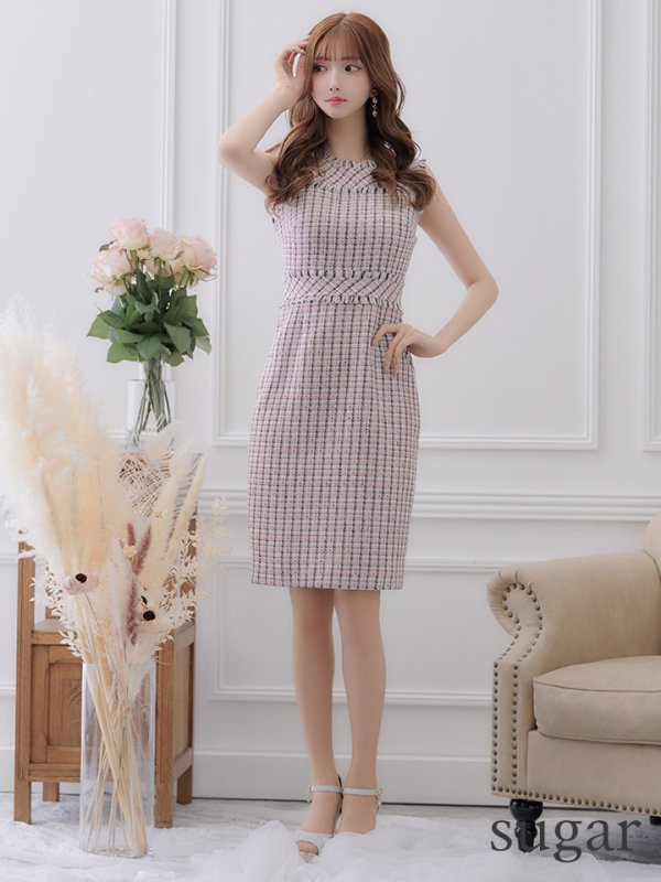 画像41: 【ERUKEI エルケイ】ツイード/ ノースリーブ/ タイト/ ワンピース/ ミニドレス/ キャバドレス[OF2] (41)