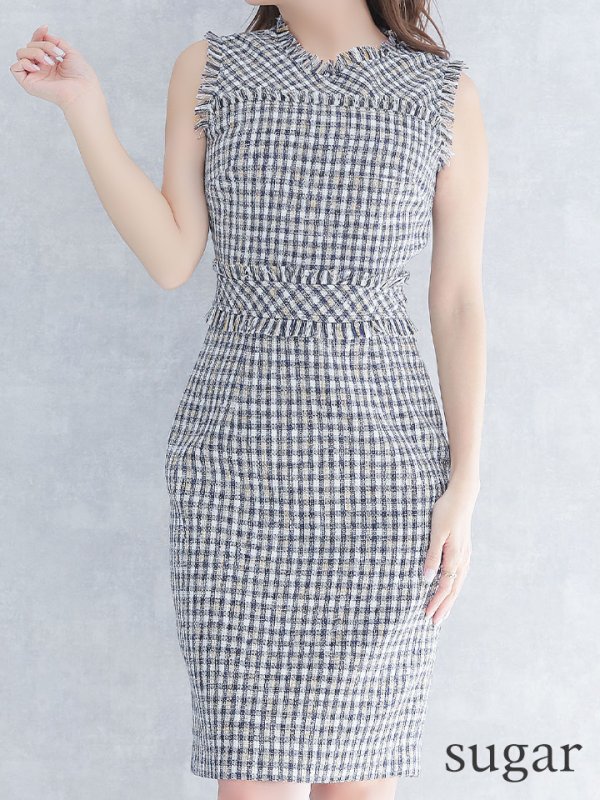 画像7: 門りょうちゃん着用【ERUKEI エルケイ】【XS-Lサイズあり】 ツイード/ ノースリーブ/ タイト/ ワンピース/ ミニドレス/ キャバドレス[OF2] (7)