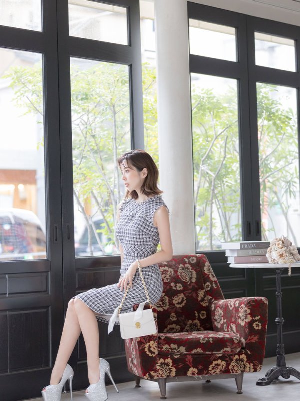 画像9: 【ERUKEI エルケイ】ツイード/ ノースリーブ/ タイト/ ワンピース/ ミニドレス/ キャバドレス[OF2] (9)