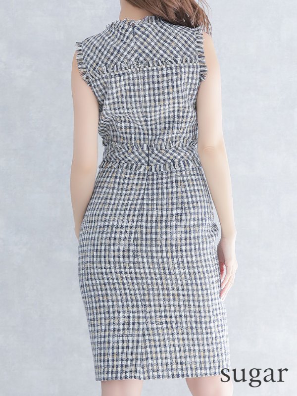 画像8: 門りょうちゃん着用【ERUKEI エルケイ】【XS-Lサイズあり】 ツイード/ ノースリーブ/ タイト/ ワンピース/ ミニドレス/ キャバドレス[OF2] (8)