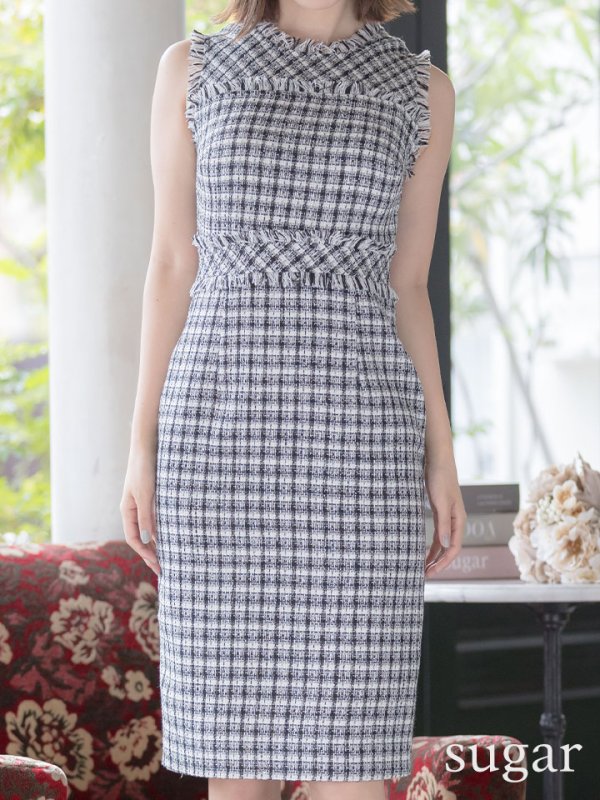 画像7: 【ERUKEI エルケイ】ツイード/ ノースリーブ/ タイト/ ワンピース/ ミニドレス/ キャバドレス[OF2] (7)