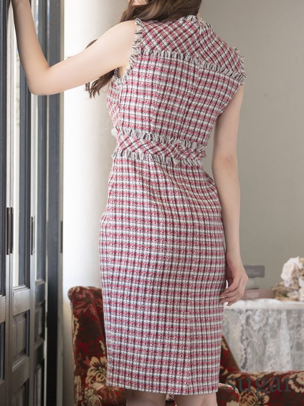 画像8: 【ERUKEI エルケイ】ツイード/ ノースリーブ/ タイト/ ワンピース/ ミニドレス/ キャバドレス[OF2] (8)