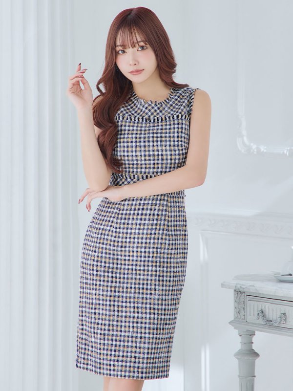 画像34: 【ERUKEI エルケイ】ツイード/ ノースリーブ/ タイト/ ワンピース/ ミニドレス/ キャバドレス[OF2] (34)