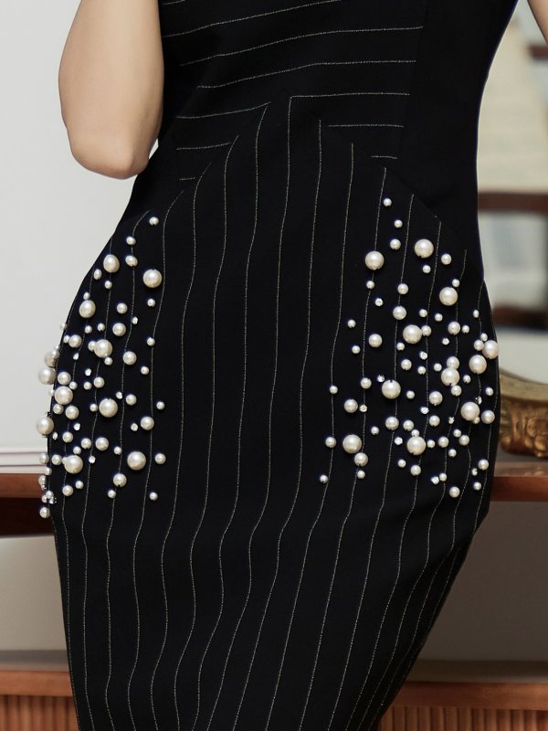 画像6: 【ERUKEI エルケイ】【XS-Lサイズあり】ビジュー/ ノースリーブ/ タイト/ 膝丈/ワンピース/ ミニドレス/ キャバドレス[OF2] (6)