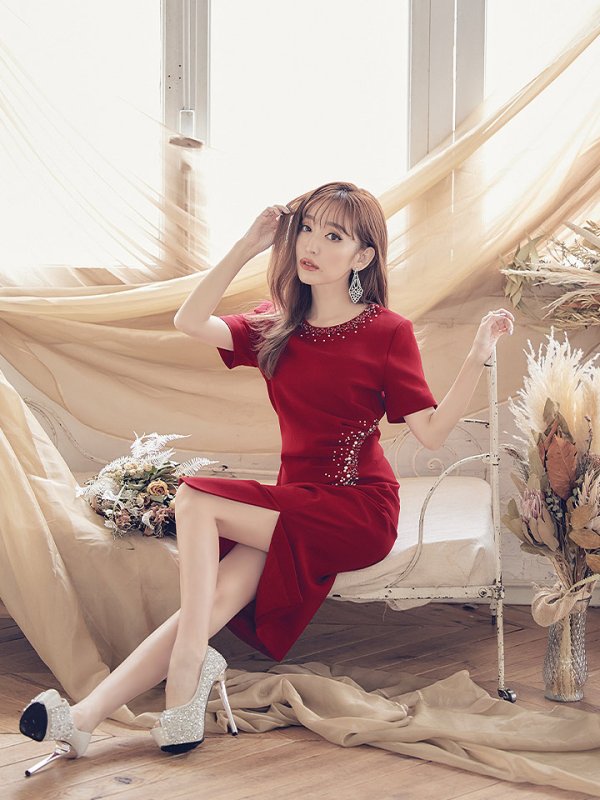 画像3: 【ERUKEI エルケイ】【XS-Lサイズあり】ビジュー/ ワンカラー/ ミディアム/ワンピース/タイト/ 膝丈/ワンピース/ ミニドレス/ キャバドレス[OF2] (3)