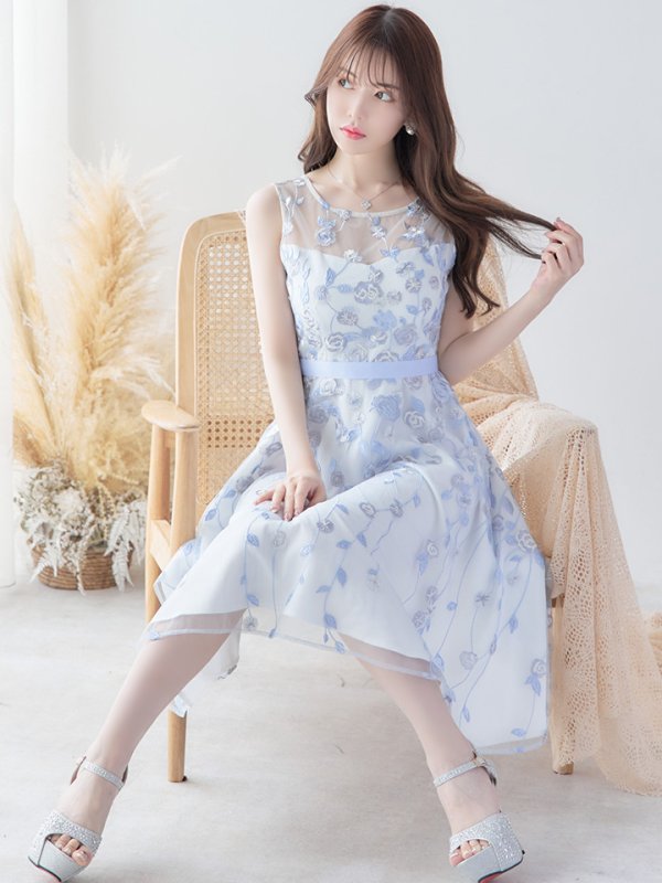 画像2: XS-Lサイズあり【ERUKEI エルケイ】花柄 /総レース / Aライン/ ミディアム丈/ 膝丈/ フレア/ワンピース / キャバドレス[OF2] (2)