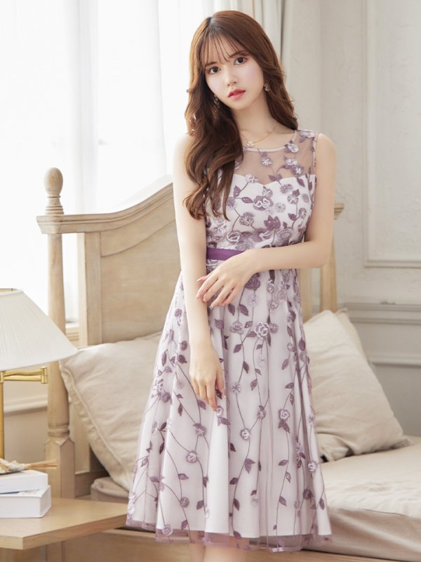 画像11: XS-Lサイズあり【ERUKEI エルケイ】花柄 /総レース / Aライン/ ミディアム丈/ 膝丈/ フレア/ワンピース / キャバドレス[OF2] (11)