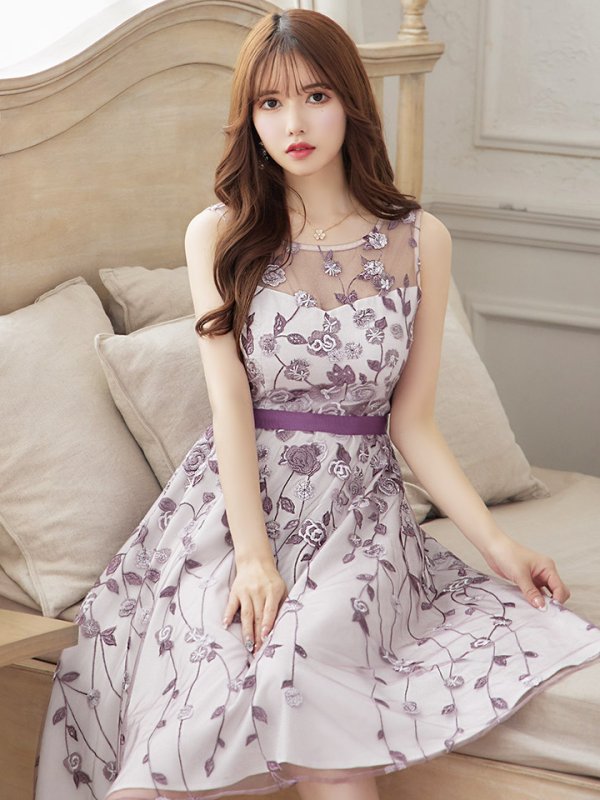 画像12: XS-Lサイズあり【ERUKEI エルケイ】花柄 /総レース / Aライン/ ミディアム丈/ 膝丈/ フレア/ワンピース / キャバドレス[OF2] (12)