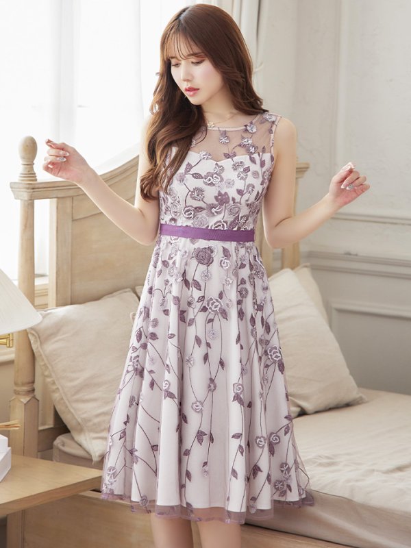 画像14: XS-Lサイズあり【ERUKEI エルケイ】花柄 /総レース / Aライン/ ミディアム丈/ 膝丈/ フレア/ワンピース / キャバドレス[OF2] (14)