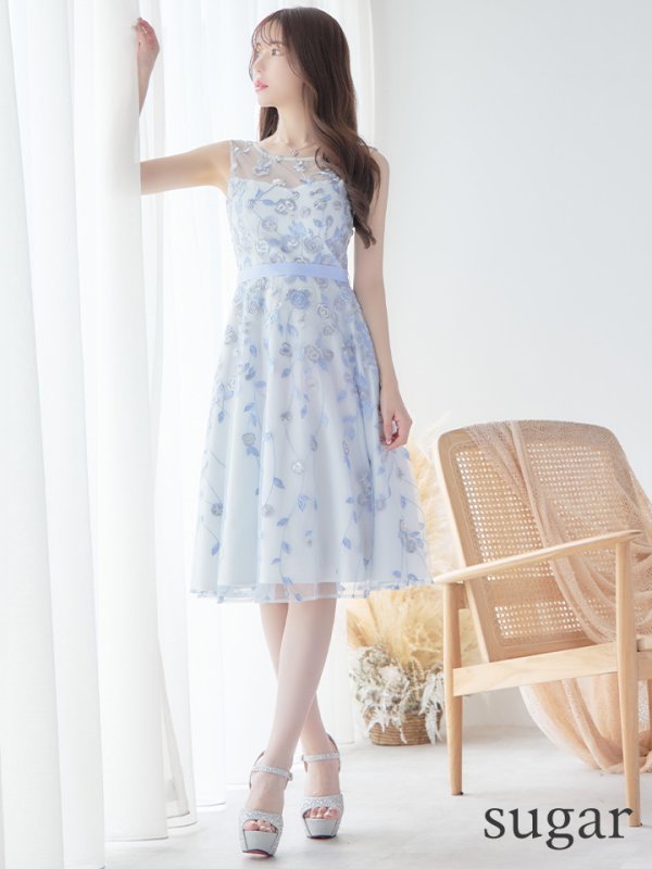 画像7: XS-Lサイズあり【ERUKEI エルケイ】花柄 /総レース / Aライン/ ミディアム丈/ 膝丈/ フレア/ワンピース / キャバドレス[OF2] (7)