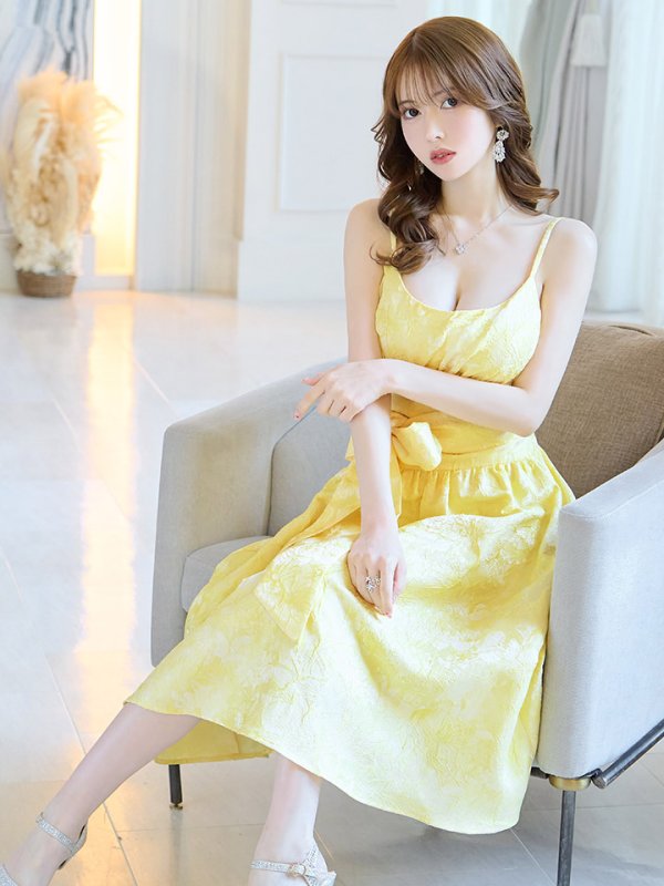 画像2: XS-Lサイズあり【ERUKEI エルケイ】総レース/ キャミソール/ ウエストリボン/ ギャザー/ フレア/ ミモレ丈/ ワンピース/ キャバドレス[OF2] (2)