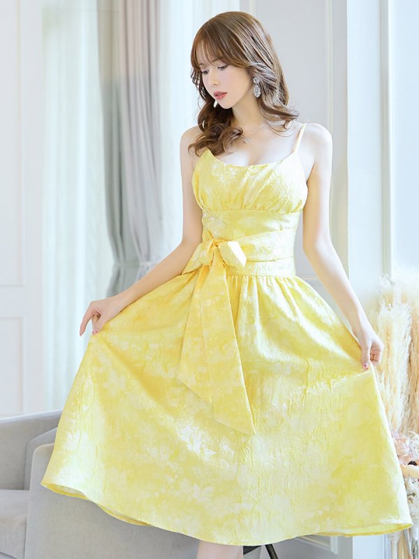 画像3: XS-Lサイズあり【ERUKEI エルケイ】総レース/ キャミソール/ ウエストリボン/ ギャザー/ フレア/ ミモレ丈/ ワンピース/ キャバドレス[OF2] (3)