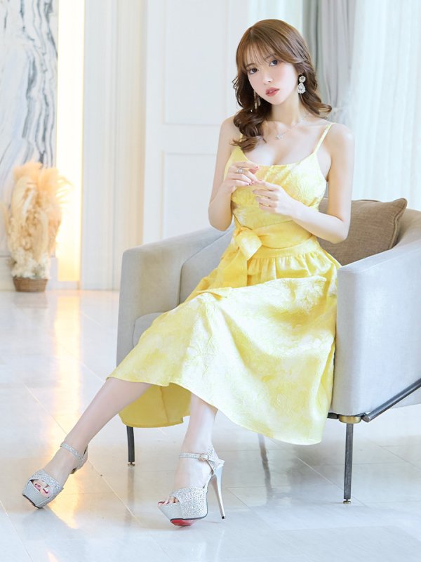 画像4: XS-Lサイズあり【ERUKEI エルケイ】総レース/ キャミソール/ ウエストリボン/ ギャザー/ フレア/ ミモレ丈/ ワンピース/ キャバドレス[OF2] (4)