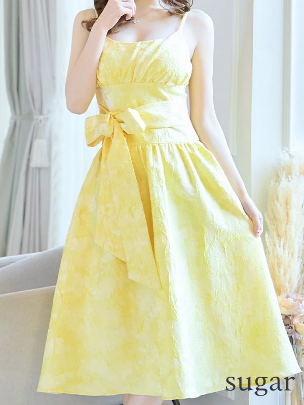 画像8: XS-Lサイズあり【ERUKEI エルケイ】総レース/ キャミソール/ ウエストリボン/ ギャザー/ フレア/ ミモレ丈/ ワンピース/ キャバドレス[OF2] (8)