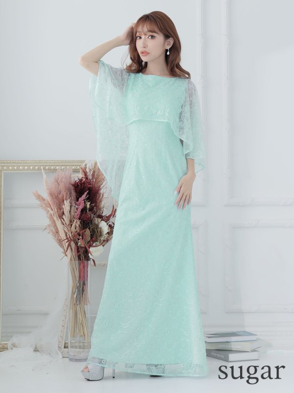 画像13: XS-Lサイズあり【ERUKEI エルケイ】ケープ風デザイン/ ワンカラー/ 総レース / ボートネック/ Aライン/ ロング/ キャバドレス long[OF2] (13)