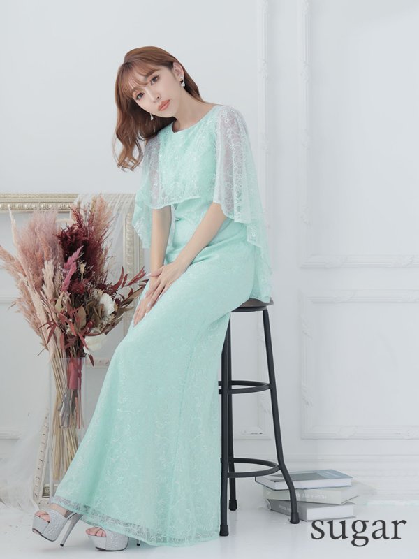 画像14: XS-Lサイズあり【ERUKEI エルケイ】ケープ風デザイン/ ワンカラー/ 総レース / ボートネック/ Aライン/ ロング/ キャバドレス long[OF2] (14)