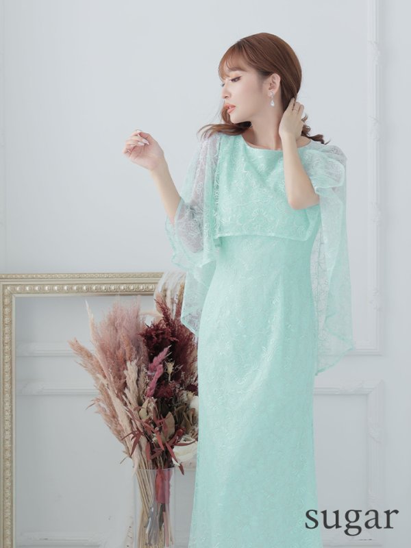 画像15: XS-Lサイズあり【ERUKEI エルケイ】ケープ風デザイン/ ワンカラー/ 総レース / ボートネック/ Aライン/ ロング/ キャバドレス long[OF2] (15)