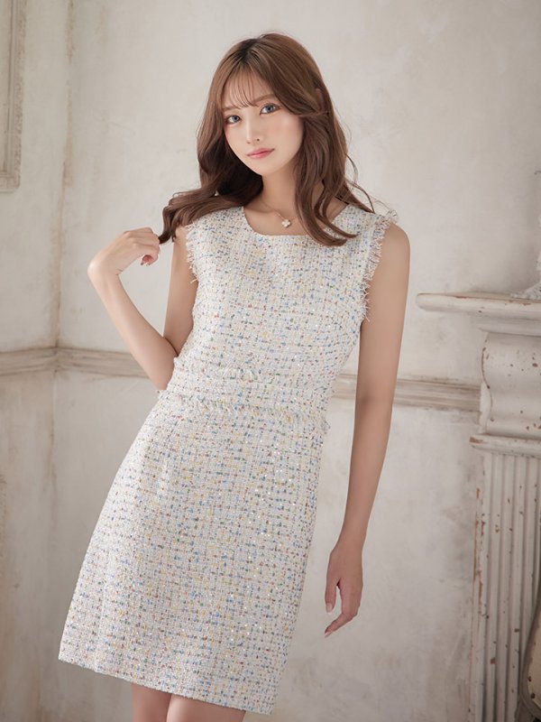 画像23: XS-Lサイズあり【ERUKEI エルケイ】ツイード/ スパンコール/ ノースリーブ/ スリット/ タイト/ ワンピース/ ミニドレス/ キャバドレス[OF2] (23)
