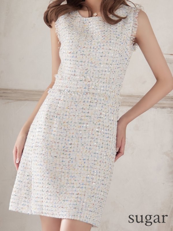 画像25: XS-Lサイズあり【ERUKEI エルケイ】ツイード/ スパンコール/ ノースリーブ/ スリット/ タイト/ ワンピース/ ミニドレス/ キャバドレス[OF2] (25)