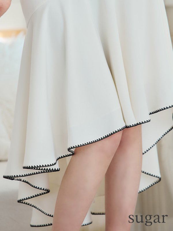 画像11: XS-Lサイズあり【ERUKEI エルケイ】リボンベルト/ Vネック/ ノースリーブ/ テールカット/ ミディアム丈/ ワンピース/ ミディアムドレス/ キャバドレス[OF2] (11)