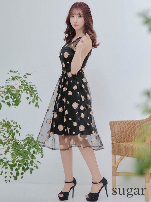 画像7: XSサイズあり【ERUKEI エルケイ】レース/ フラワー刺繍/ ノースリーブ/ 膝丈スカート/ ミディアム丈/ ワンピース/ キャバドレス[OF2] (7)