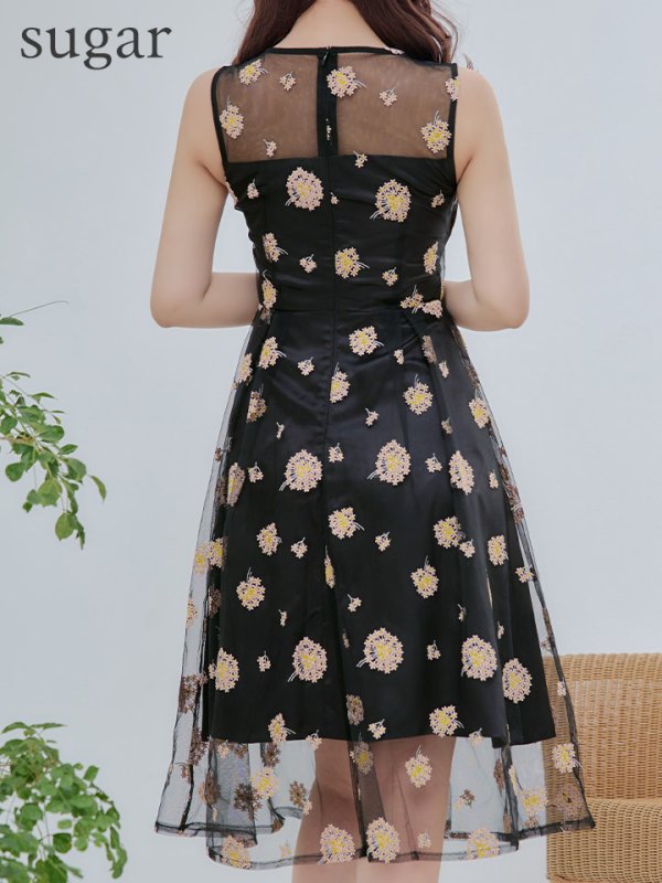 画像9: XSサイズあり【ERUKEI エルケイ】レース/ フラワー刺繍/ ノースリーブ/ 膝丈スカート/ ミディアム丈/ ワンピース/ キャバドレス[OF2] (9)