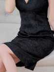 画像5: XS-Lサイズあり【ERUKEI エルケイ】ジャガード/ ショルダーリボン/ ノースリーブ/ ひざ丈/ タイト/ ワンピース/ ミディアムドレス/ キャバドレス[OF2] (5)