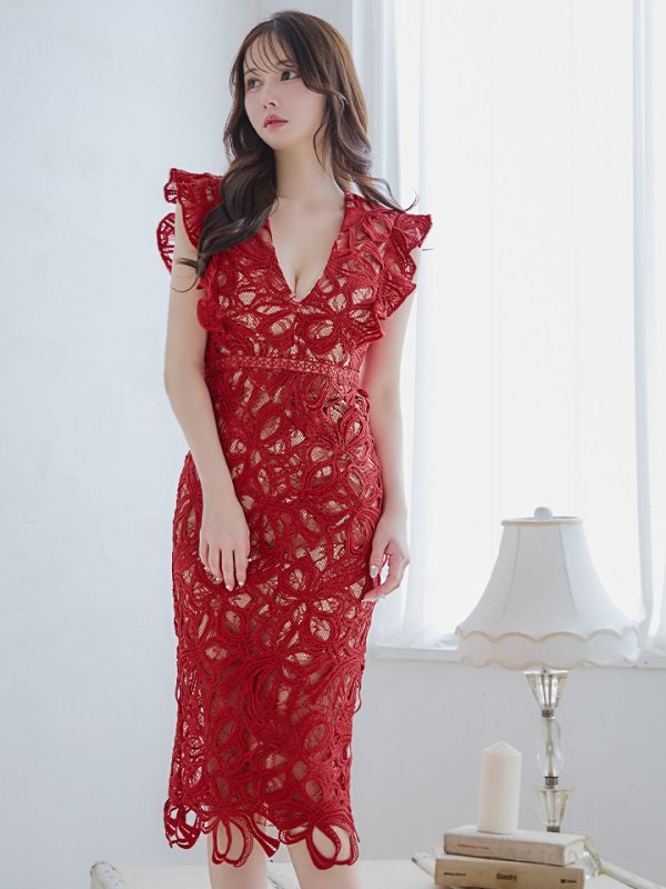 ワインレッド モデル:ゆめ 身長:160cm 着用サイズ:7号(Sサイズ)