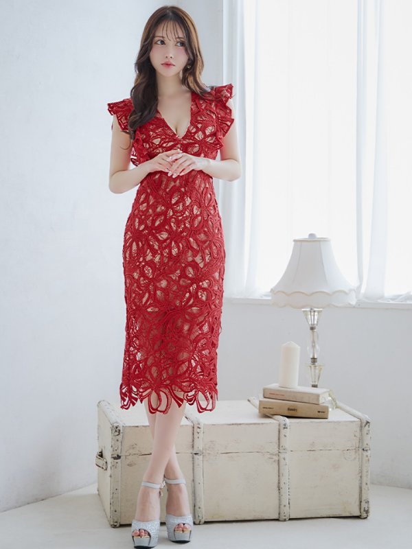 ワインレッド モデル:ゆめ 身長:160cm 着用サイズ:7号(Sサイズ)