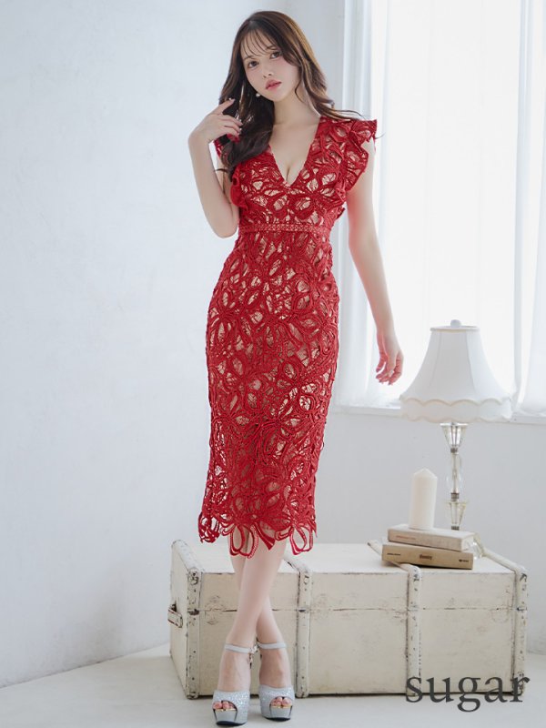 ワインレッド モデル:ゆめ 身長:160cm 着用サイズ:7号(Sサイズ)