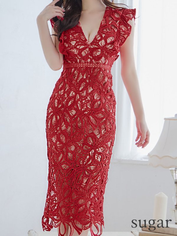 ワインレッド モデル:ゆめ 身長:160cm 着用サイズ:7号(Sサイズ)