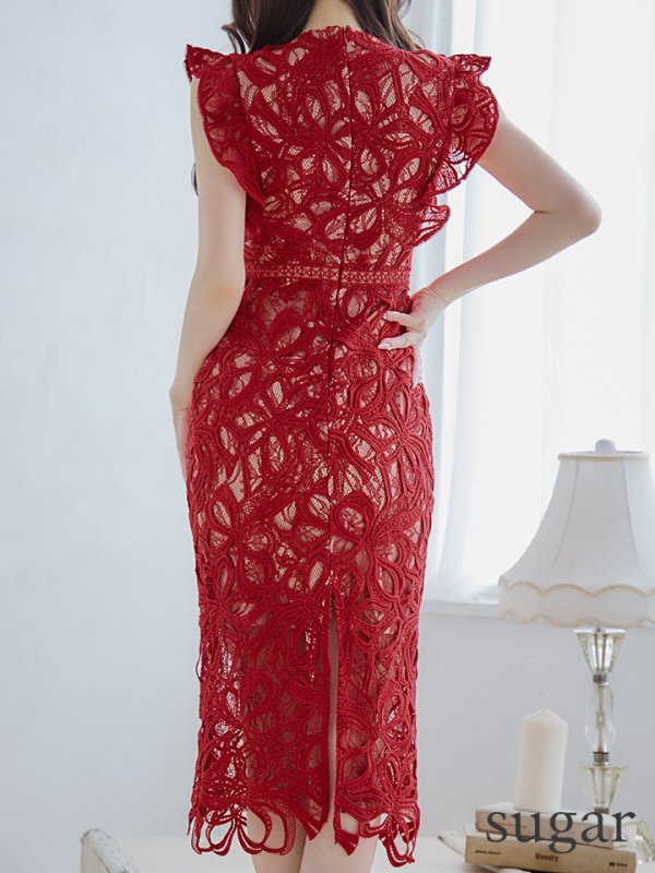 ワインレッド モデル:ゆめ 身長:160cm 着用サイズ:7号(Sサイズ)