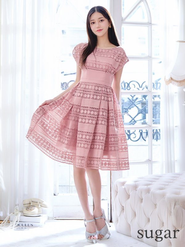 画像21: XSサイズあり【ERUKEI エルケイ】フレンチスリーブ/ ケミカルレース/ ボートネック/ Aライン/ フレア/ ワンピース/ ミディアムドレス/ キャバドレス[OF2] (21)