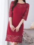 画像24: XS-Lサイズあり【ERUKEI エルケイ】レース/ 切替/ ハーフスリーブ/ ひざ丈/ タイト/ ワンピース/ ミディアムドレス/ キャバドレス[OF2] (24)