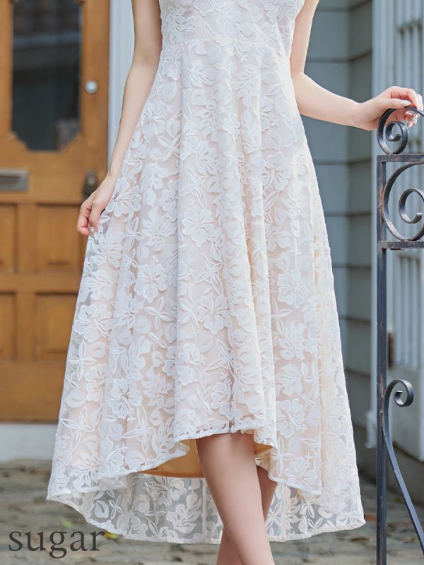 画像22: 【ERUKEI エルケイ】フラワーレース/ テールカット/ ノースリーブ/ Vネック/ ミディアム丈/ ミモレ丈/ フレア/ ワンピース/ ミディアムドレス/ キャバドレス[OF2] (22)