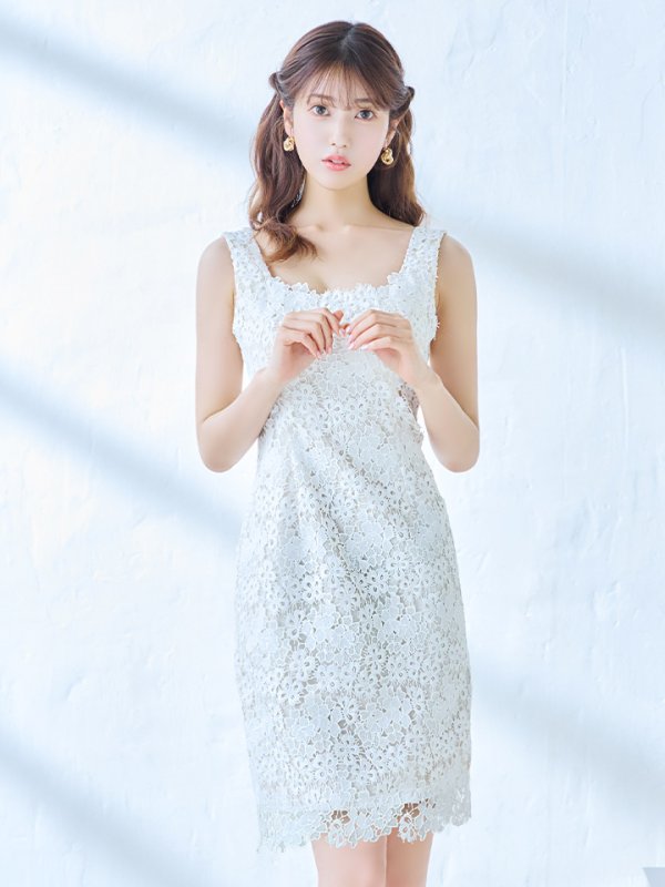 画像11: XS-Lサイズあり【ERUKEI エルケイ】 シンプル/ ワンカラー/ フラワーレース/ ノースリーブ/ タイト/ ワンピース/ ミニドレス/ キャバドレス[OF2] (11)