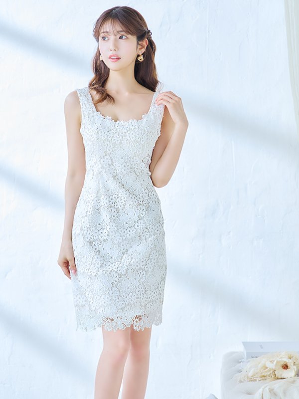 画像12: XS-Lサイズあり【ERUKEI エルケイ】 シンプル/ ワンカラー/ フラワーレース/ ノースリーブ/ タイト/ ワンピース/ ミニドレス/ キャバドレス[OF2] (12)