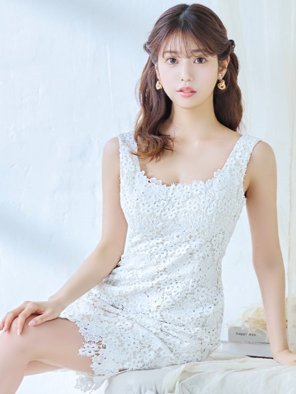 画像13: XS-Lサイズあり【ERUKEI エルケイ】 シンプル/ ワンカラー/ フラワーレース/ ノースリーブ/ タイト/ ワンピース/ ミニドレス/ キャバドレス[OF2] (13)