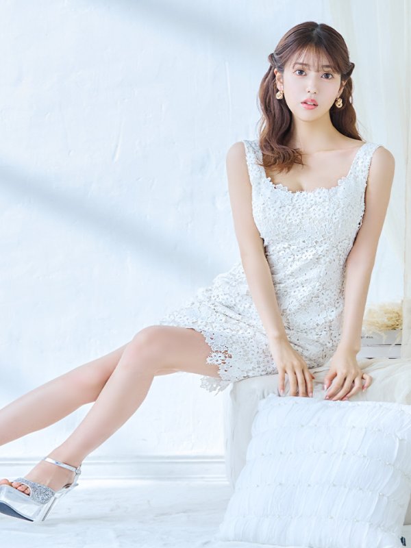 画像14: XS-Lサイズあり【ERUKEI エルケイ】 シンプル/ ワンカラー/ フラワーレース/ ノースリーブ/ タイト/ ワンピース/ ミニドレス/ キャバドレス[OF2] (14)