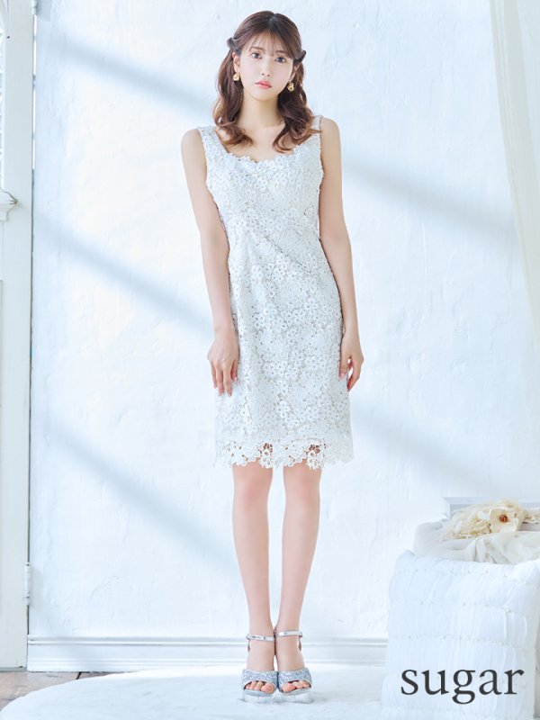 画像18: XS-Lサイズあり【ERUKEI エルケイ】 シンプル/ ワンカラー/ フラワーレース/ ノースリーブ/ タイト/ ワンピース/ ミニドレス/ キャバドレス[OF2] (18)