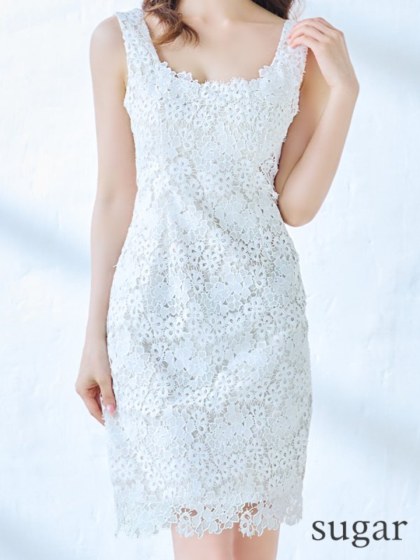 画像19: XS-Lサイズあり【ERUKEI エルケイ】 シンプル/ ワンカラー/ フラワーレース/ ノースリーブ/ タイト/ ワンピース/ ミニドレス/ キャバドレス[OF2] (19)